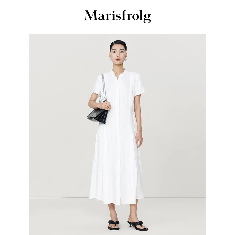 【晨晨甄选】玛丝菲尔气质白色夏季长款纯色连衣裙A1DE26526