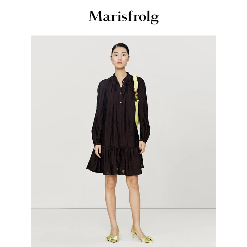 【米儿精选】玛丝菲尔新款咖色高级感长袖衬衫连衣裙A1DE12236