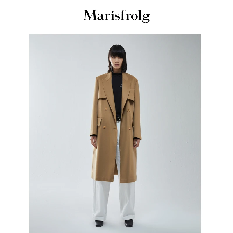 【平子精选】Marisfrolg/玛丝菲尔卡其色双面呢毛呢外套大衣