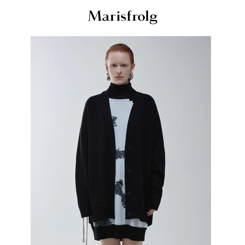 【艾钱钱精选】Marisfrolg/玛丝菲尔黑色丝绒高领羊毛毛衣