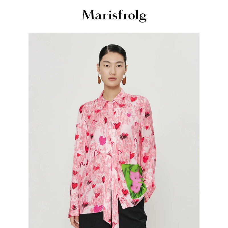 Marisfrolg玛丝菲尔时尚春夏桑蚕丝印花通勤休闲衬衫A1AY13279