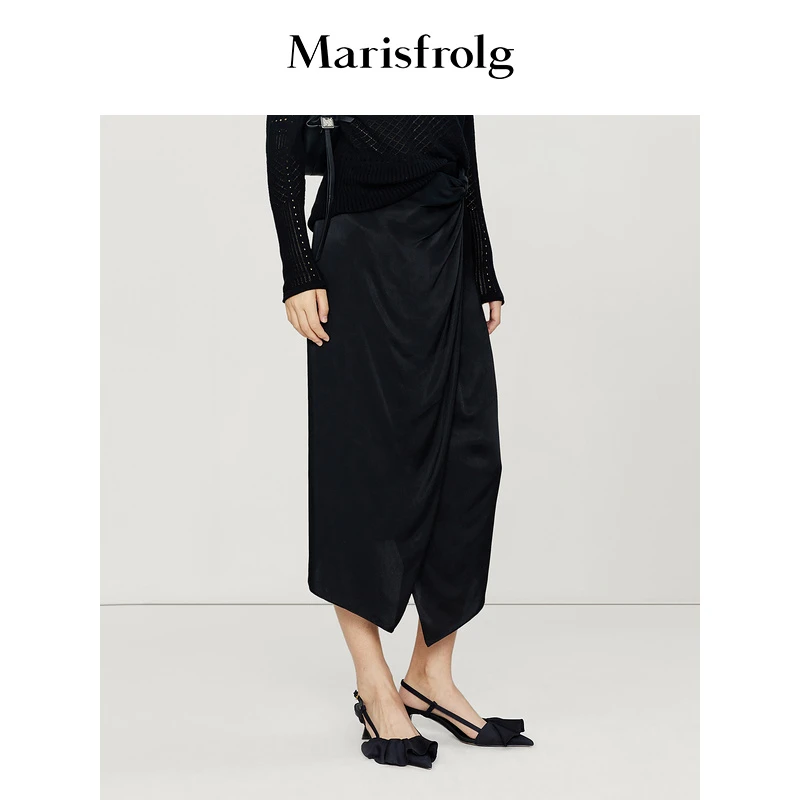 【艾钱钱精选】Marisfrolg/玛丝菲尔春季黑腰部褶皱半裙A1DE13192