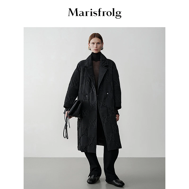 【双面可穿】玛丝菲尔中长款黑色肌理感提花风衣式羽绒服A1EG4712Y