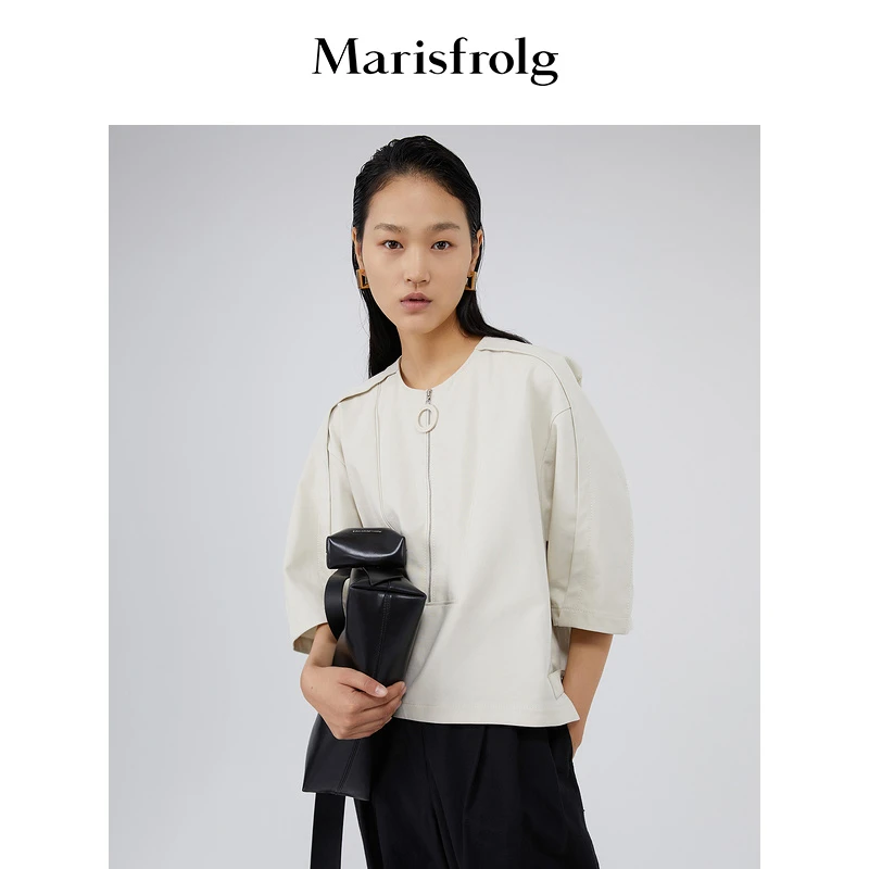 Marisfrolg玛丝菲尔白色时尚休闲小众插肩袖优雅上衣A1BW31421