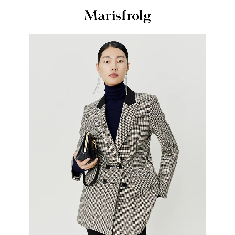 【姿姐精选】Marisfrolg/玛丝菲尔双排扣女士通勤气质格纹西装