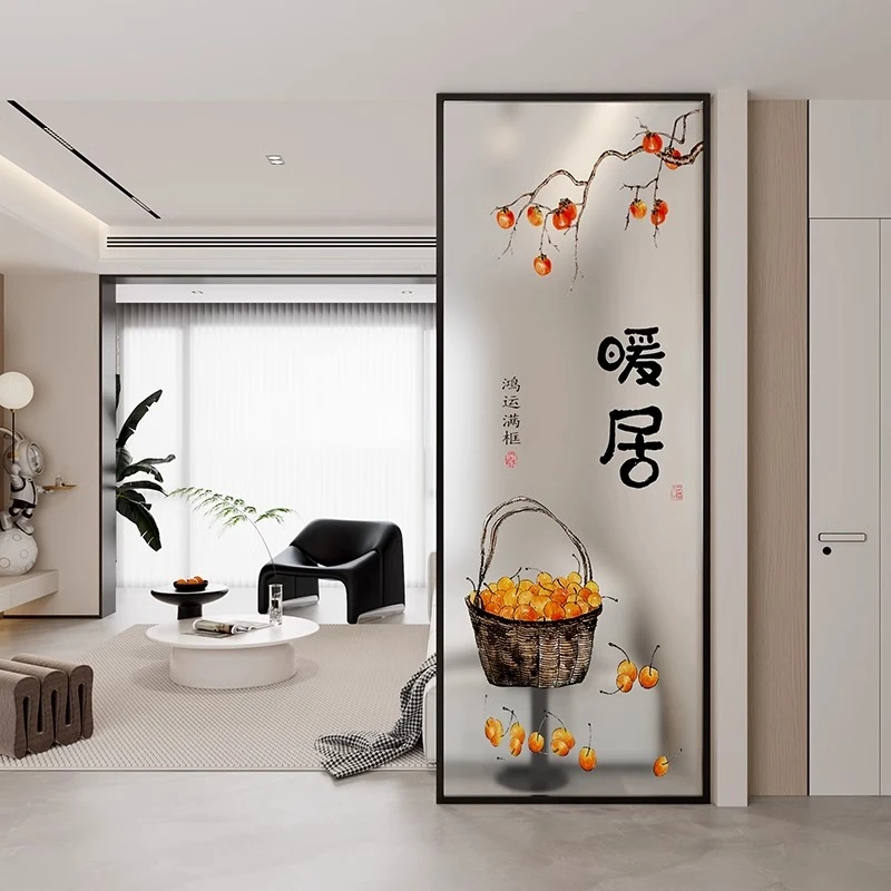 现代简约艺术玻璃屏风画轻奢隔断客厅洗手台玄关入户客厅隔断屏风