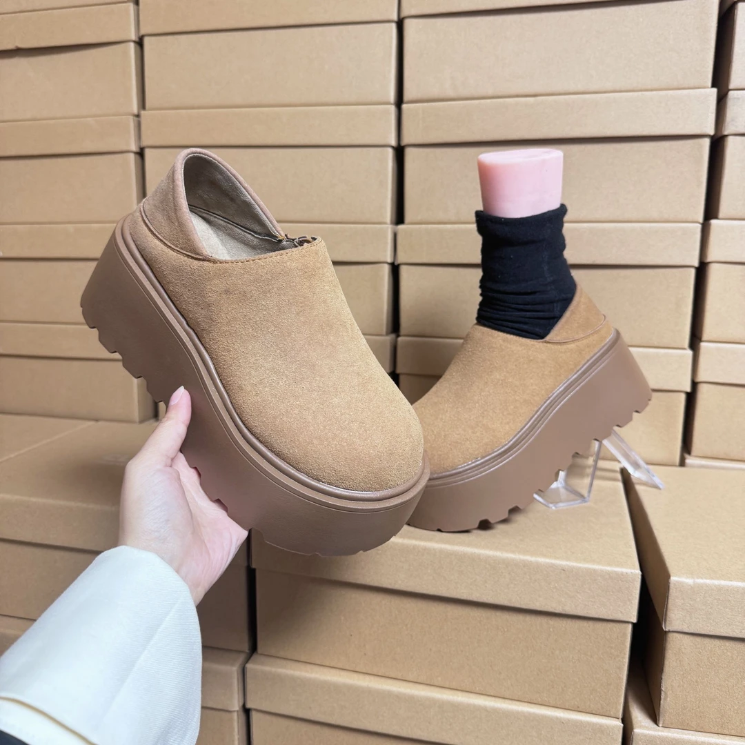 两穿厚底松糕包头拖女款2024秋冬新款外穿7cm真皮复古休闲鞋单鞋