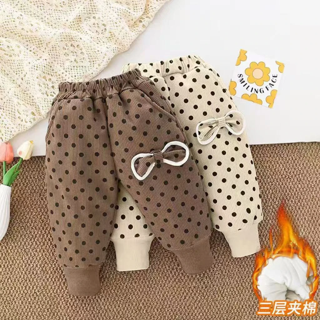 女童棉裤加绒加厚儿童秋冬款一条过冬外穿女宝宝冬装三层加厚裤子