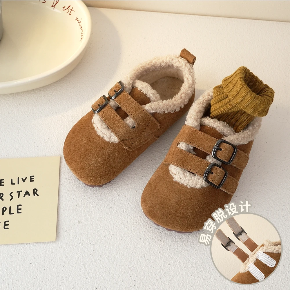 TheCBC【羔羔勃肯】儿童绒皮鞋239091秋冬款加绒男女童双魔术贴牛皮