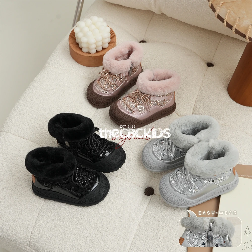 亮片芭比女童雪地靴冬季加绒保暖棉靴时尚童鞋249158