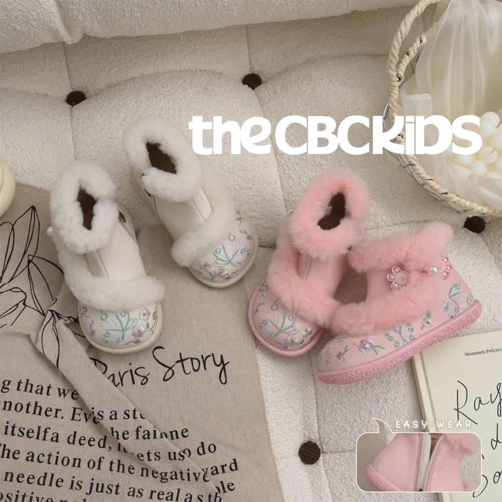 The CBC『苏绣郡主靴』儿童厚绒秋冬侧拉链汉服国风皮靴248001