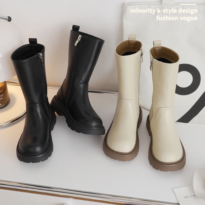 239087小众童靴【简约F式】秋冬新男女童韩系圆头高筒靴