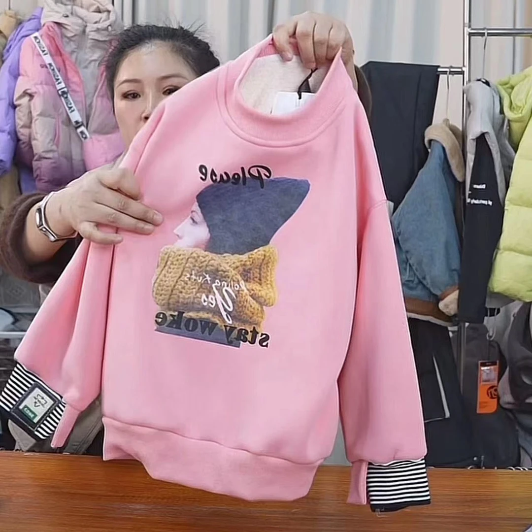 401066《现》小涵家玲姐优选韩版儿童休闲时尚秋冬加绒洋气卡通卫衣