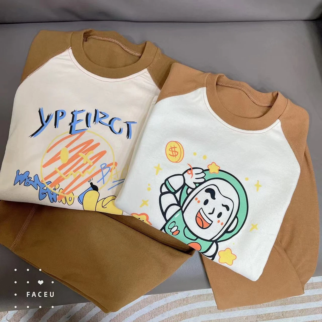 312393《现》玲姐甄选儿童男女孩居家内搭德芙绒保暖秋衣秋裤套装