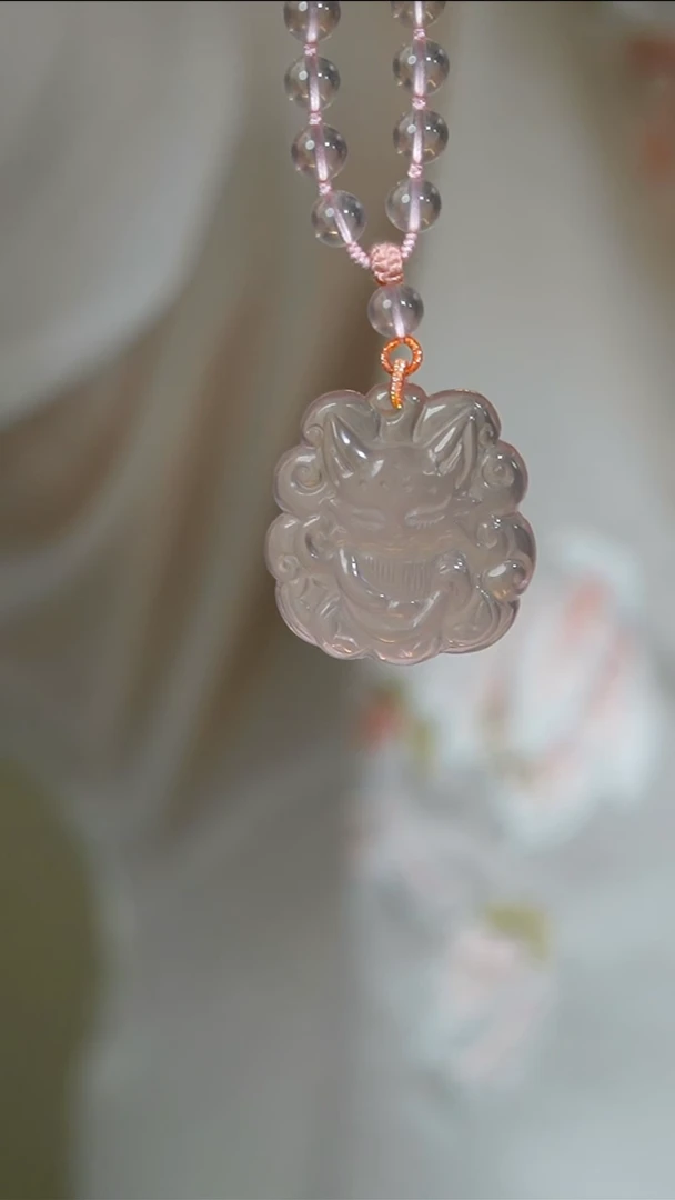 【闪购商品】水晶项链未镶嵌粉晶狐狸手工绳吊坠项链