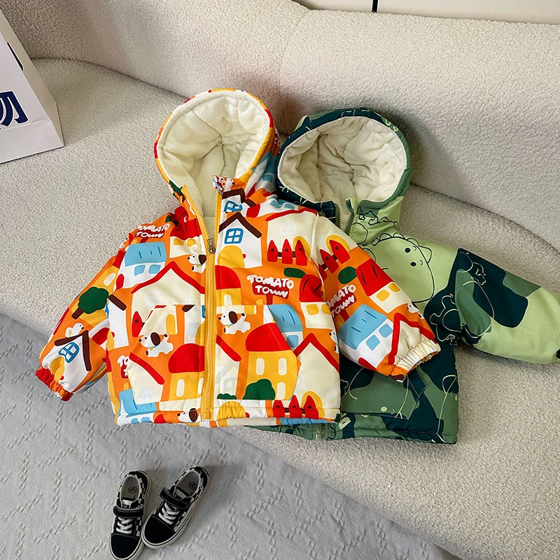 男女童加绒加厚冬季外套中小童秋冬冲锋衣宝宝冬款棉袄外出服