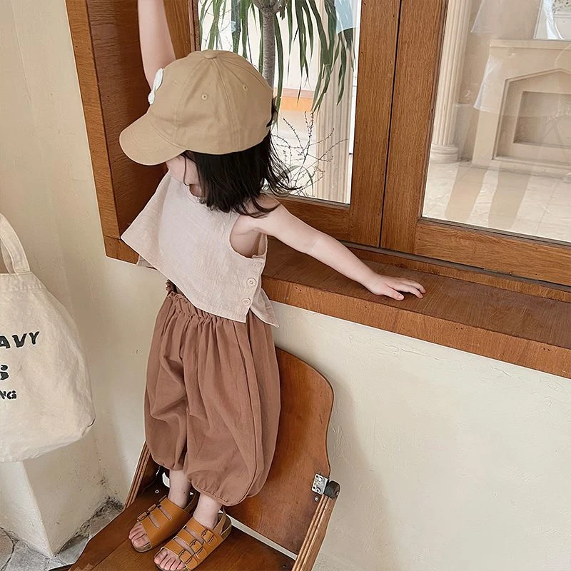 女童套装公主宝宝夏装背心儿童防蚊裤时尚两件套宽松薄款夏季衣服