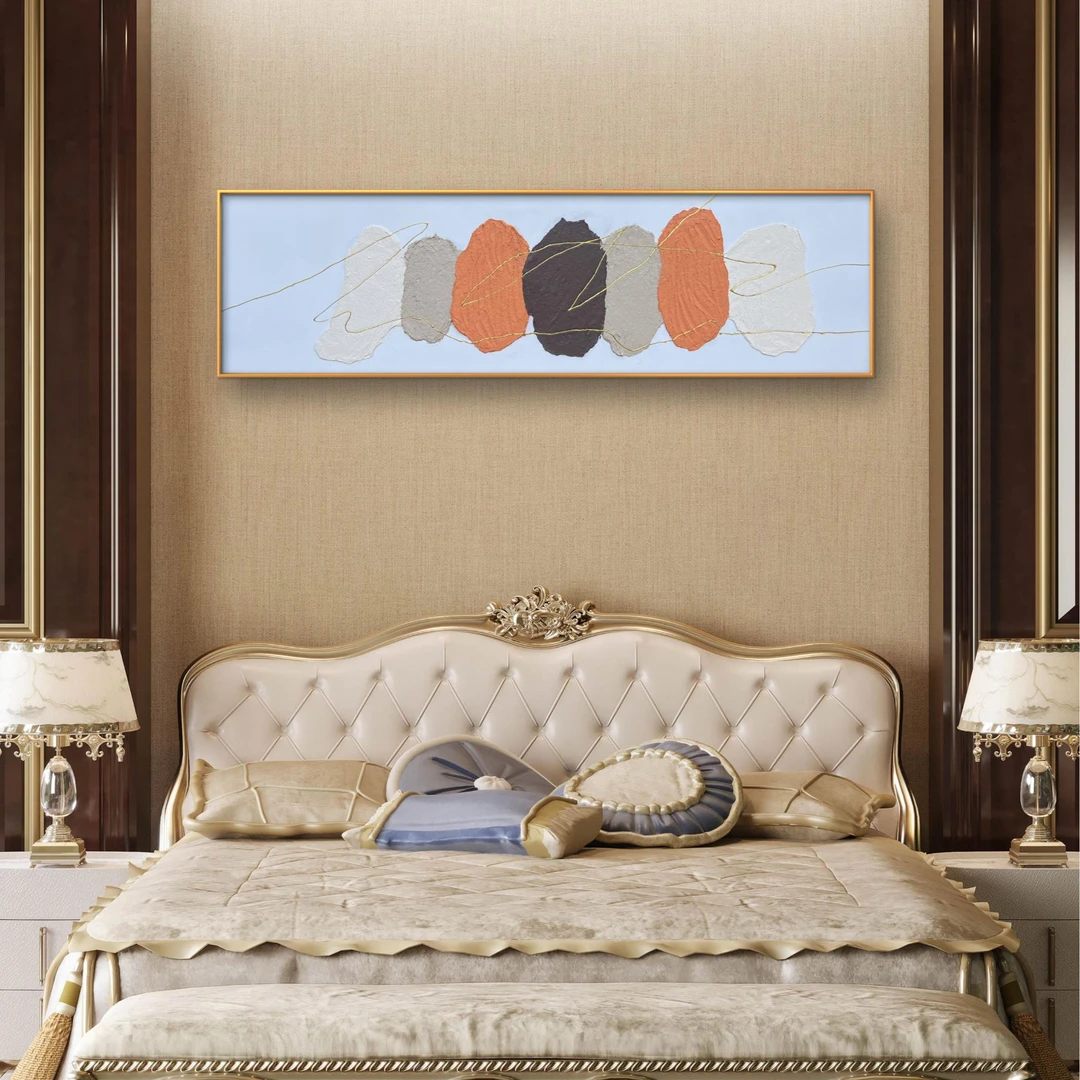 七彩云橙抽象手工卧室手绘轻奢卧室油画手绘油画客厅装饰油画挂画