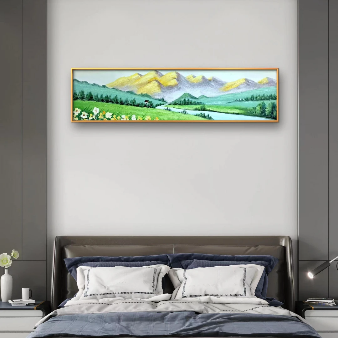 山水风景纯手工手绘油画卧室床头装饰画客厅艺术挂画沙发背景金山