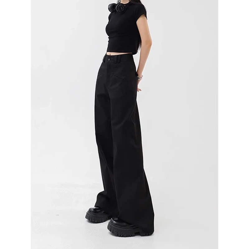 黑色高腰西装裤女秋季新款大码胖mm显瘦宽松遮胯设计感阔腿休闲裤
