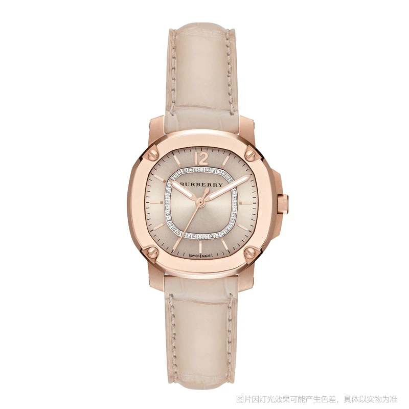 【卢老七专属】Burberry博柏利玫瑰金色镶钻34MM石英腕表BBY1807