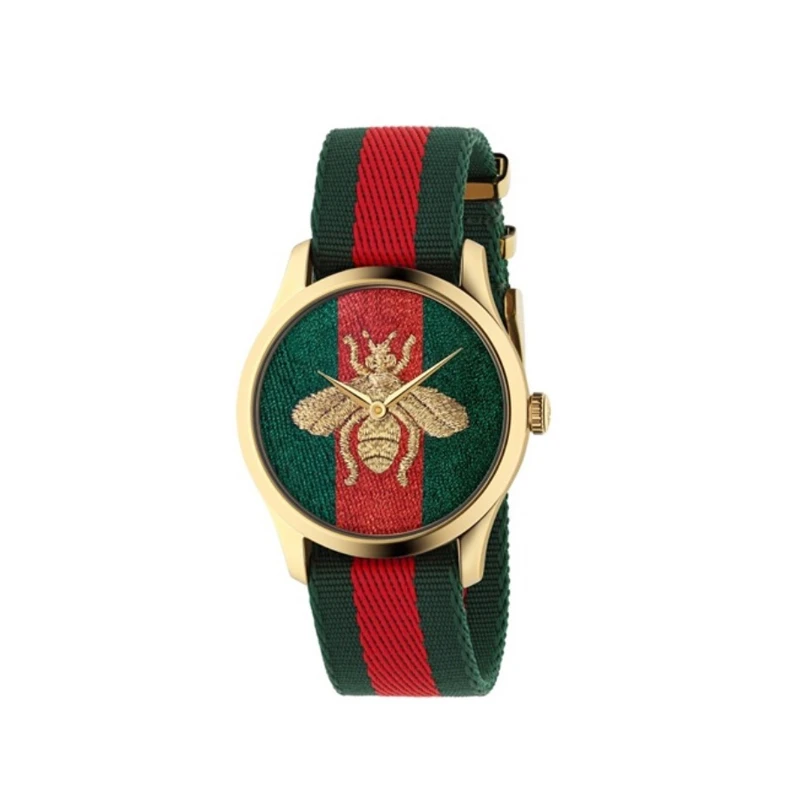 【多多专属】GUCCI古驰红绿尼龙款小蜜蜂38MM石英腕表YA126487B