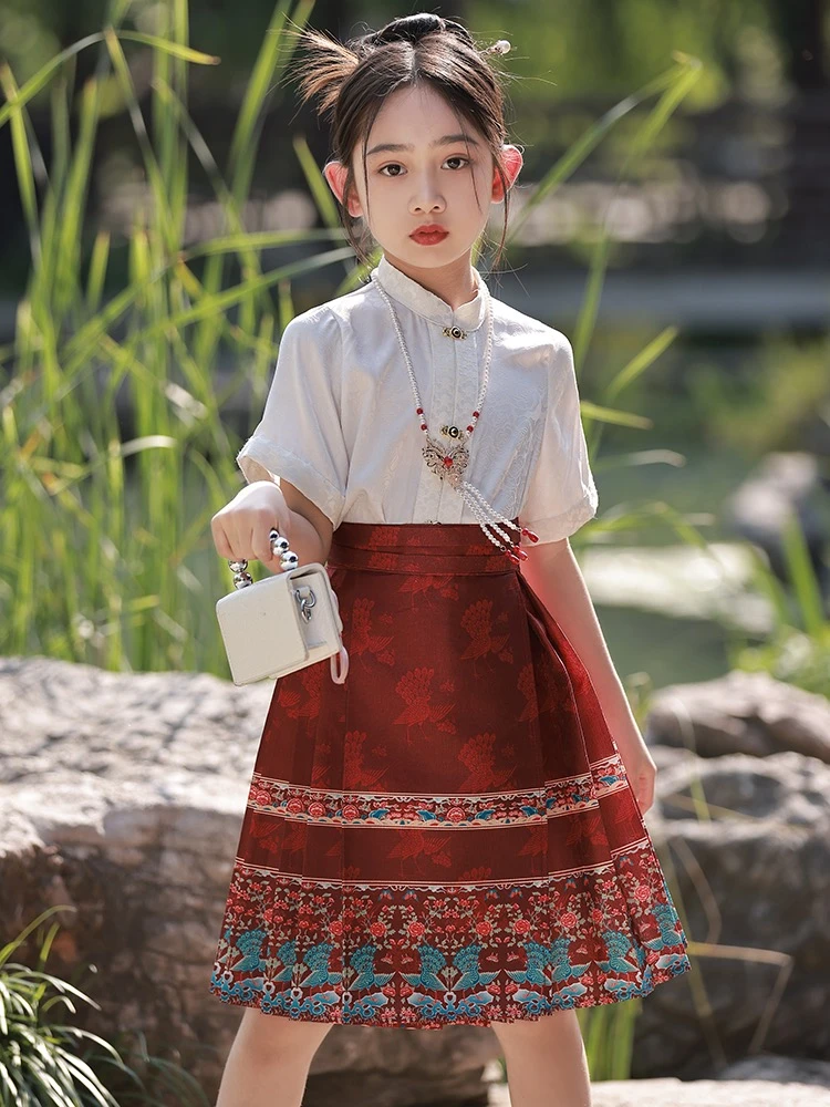汉服女童中国风短款超仙古风女孩短袖中国风汉服连衣裙马面裙夏款