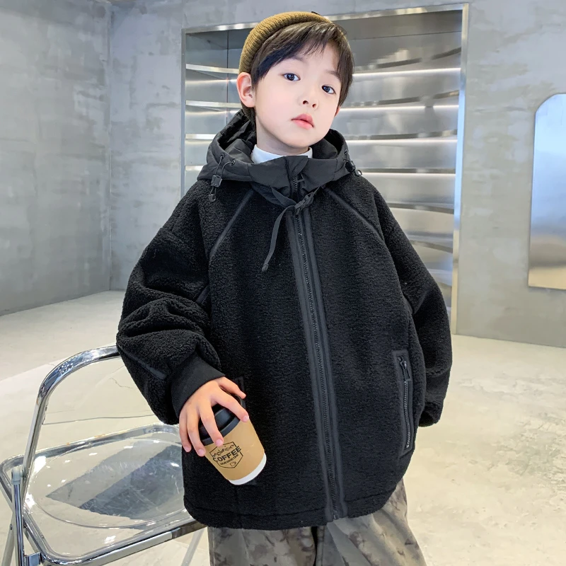 男童加绒外套冬款2024新款儿童冬装加厚毛毛衣宝宝棉衣童装款潮流