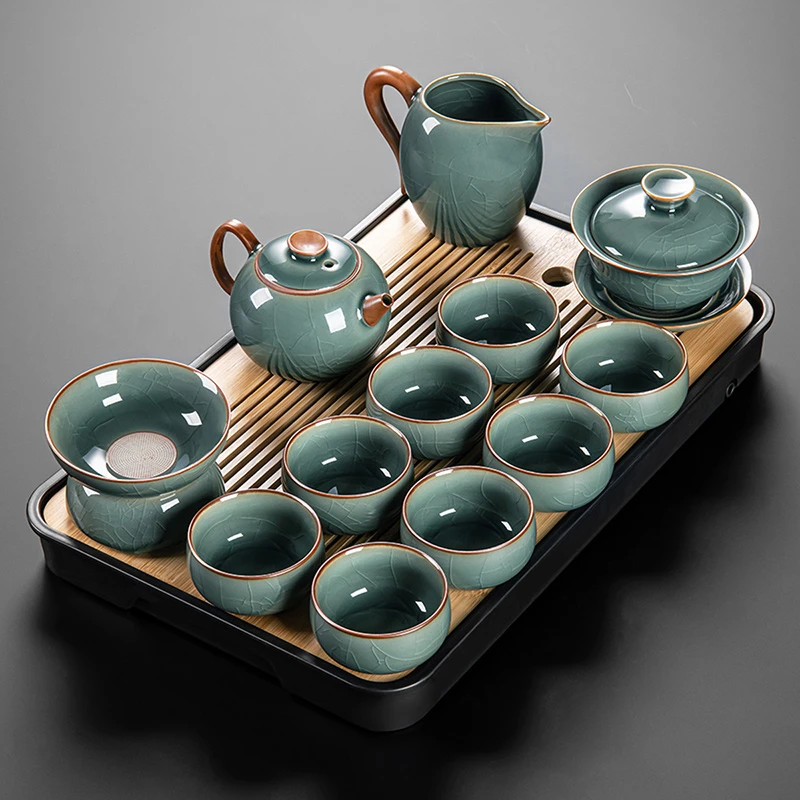 2023新款哥窑茶具茶盘套装家用轻奢高档泡茶壶办公室会客功夫茶杯