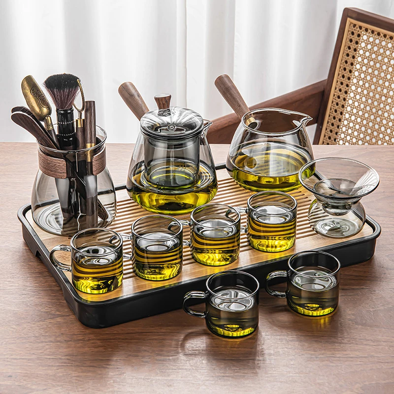 玻璃茶具套装家用高端轻奢泡茶器铅灰日式侧把茶壶功夫茶杯茶台