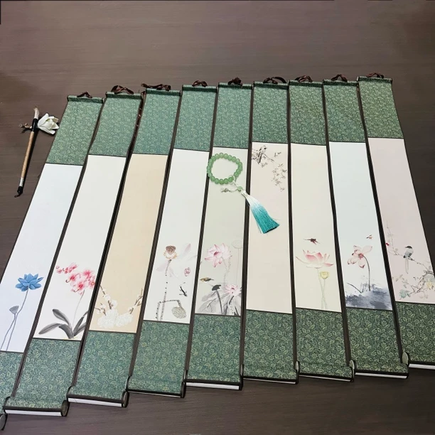 【帛鑫】新品【水墨荷香】10*85cm古风半生熟小挂轴