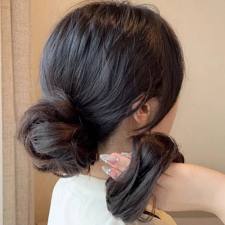 真发低丸子假发发圈女蓬松盘发花苞头自然半扎丸子头后脑勺假发包
