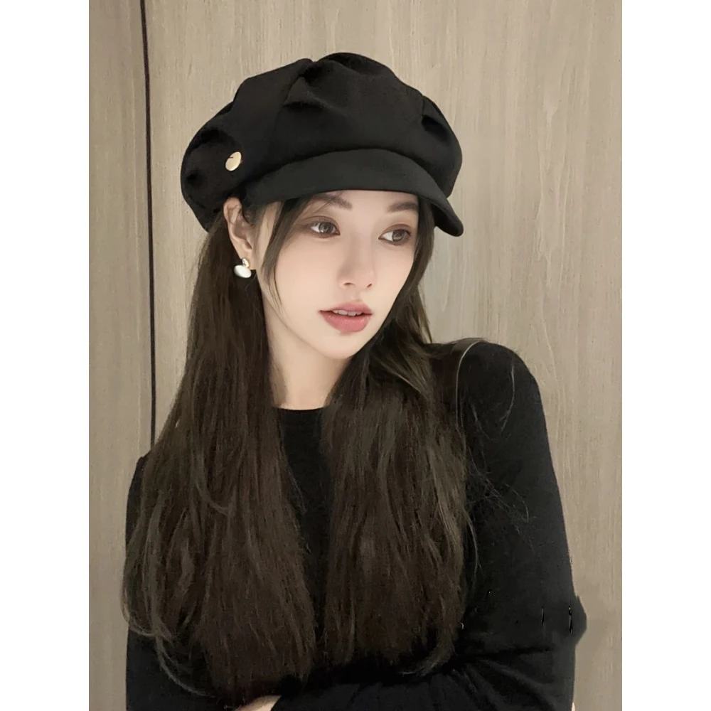 秋冬英伦风黑色先知帽子女款2023新款日系八角帽复古时尚云朵帽潮