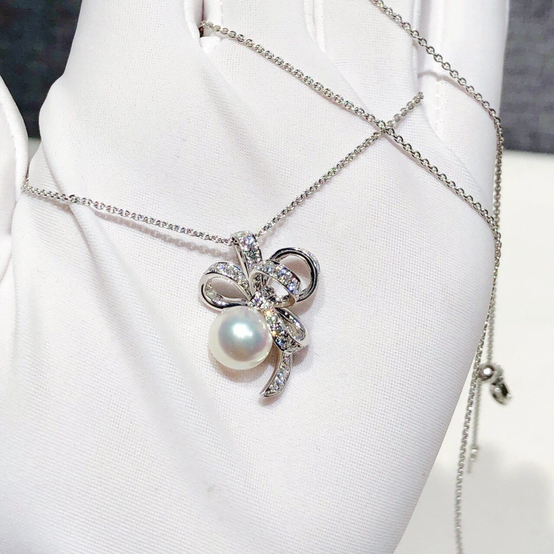 99新  Mikimoto 御木本缎带系列珍珠项链，镶嵌满钻，热巴同款