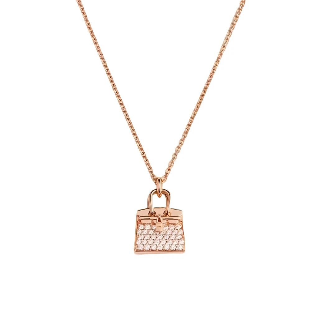未使用 Hermes/爱马仕 BirKin玫瑰金 bk镶嵌满钻吊坠项链