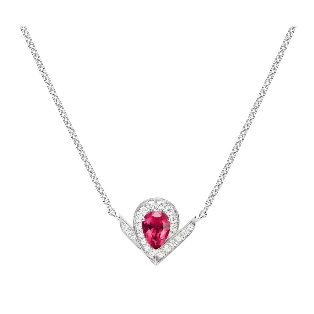 99新 Chaumet/尚美 约瑟芬皇后系列白金白鹭项链钻镶红碧玺【JT】