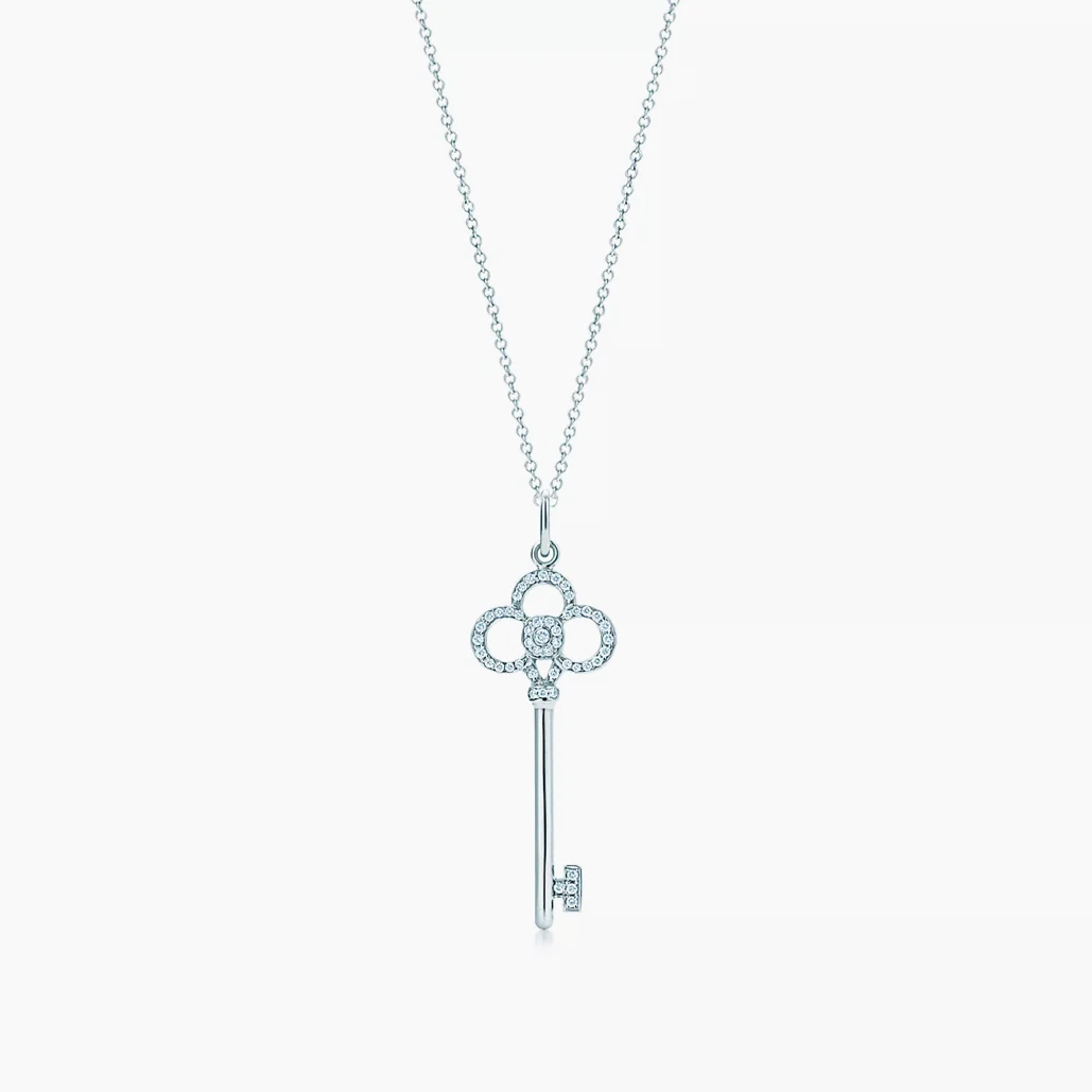 未使用 Tiffany & Co./蒂芙尼 Keys白金半钻皇冠钥匙项链中号