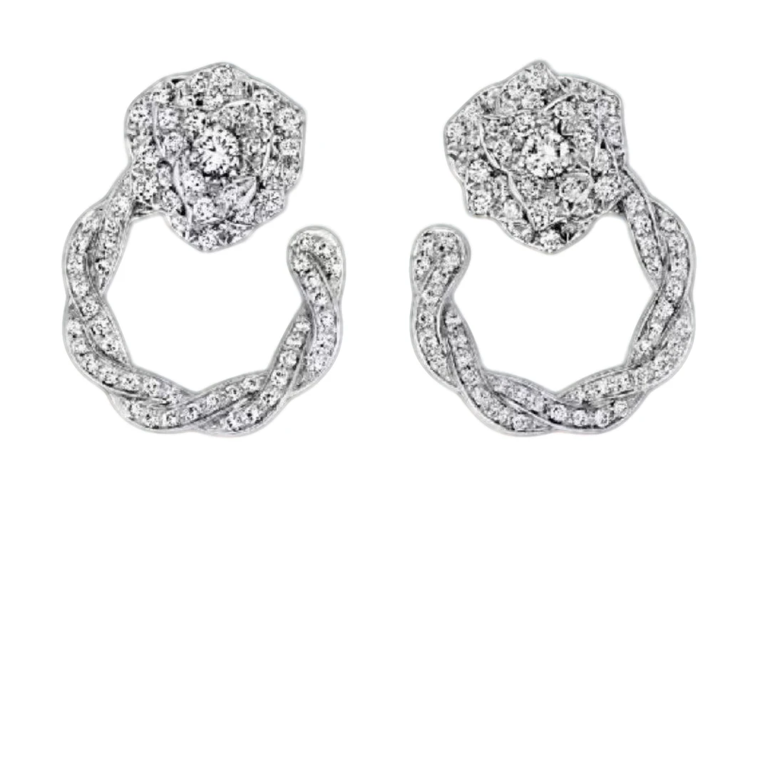 99新 Piaget/伯爵 rose玫瑰花藤蔓满钻耳环【JT】