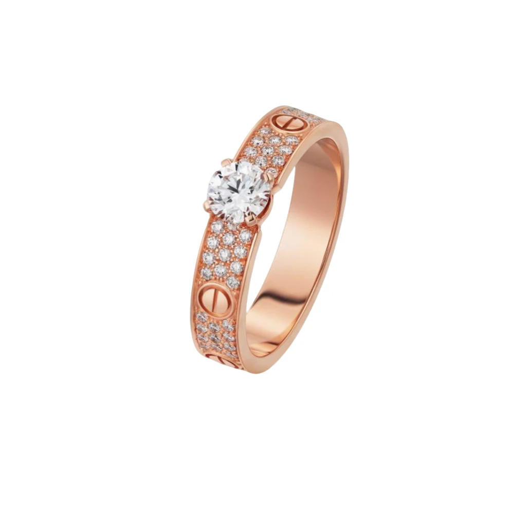 未使用 Cartier/卡地亚 玫瑰金满天星带一颗钻戒指主钻30分51码