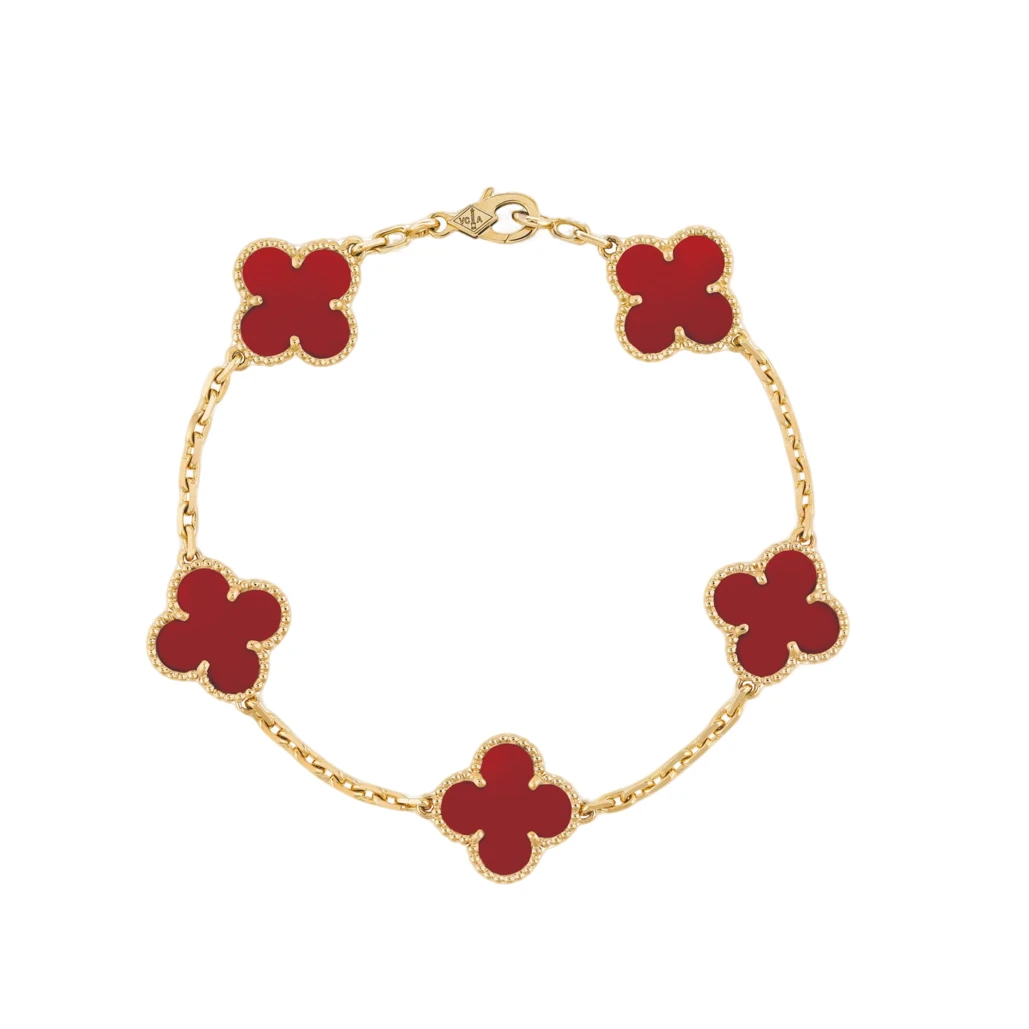 未使用 梵克雅宝 VCA红玉髓四叶草五花手链【JQ】