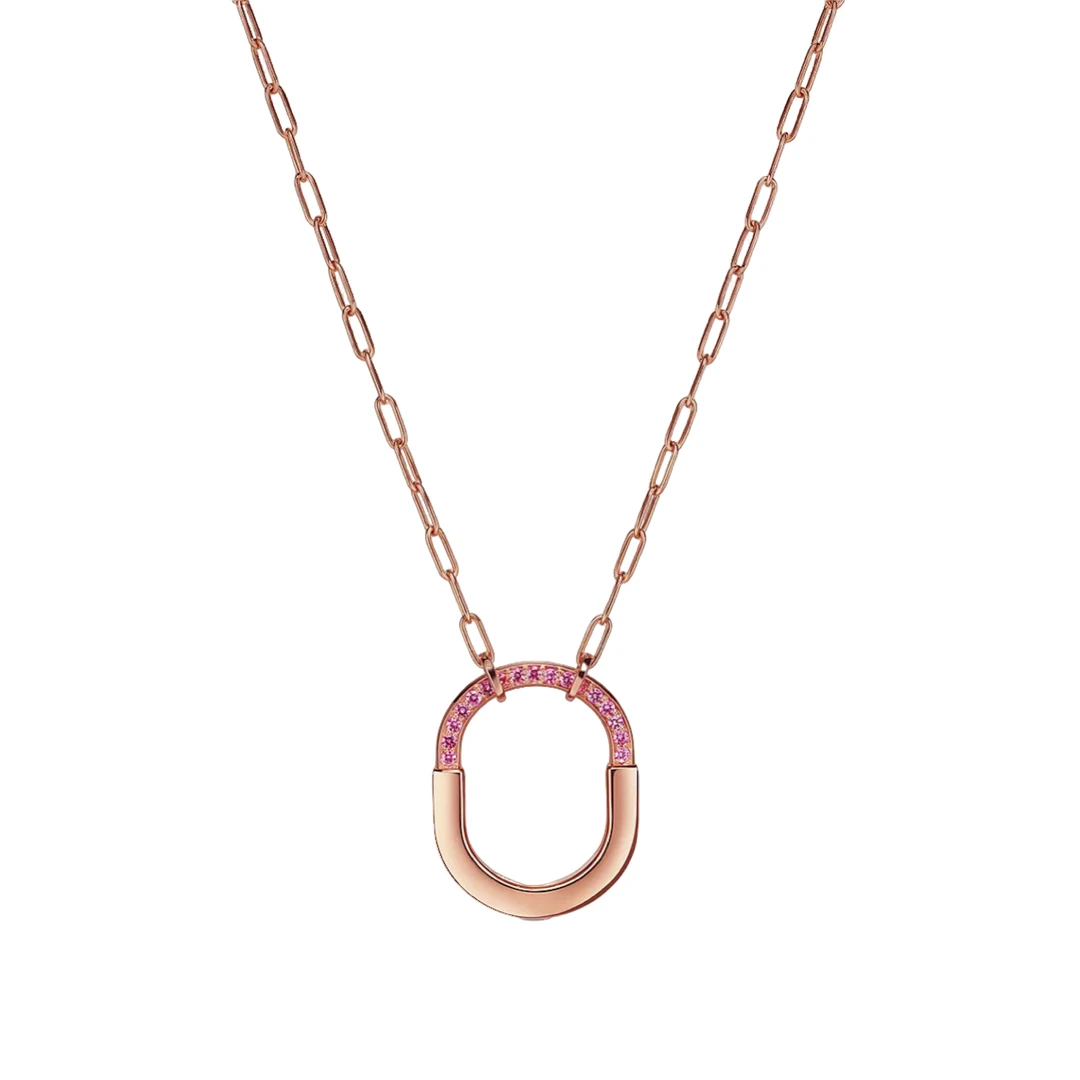 99新 Tiffany & Co./蒂芙尼 Lock Rose联名系列镶粉蓝宝项链