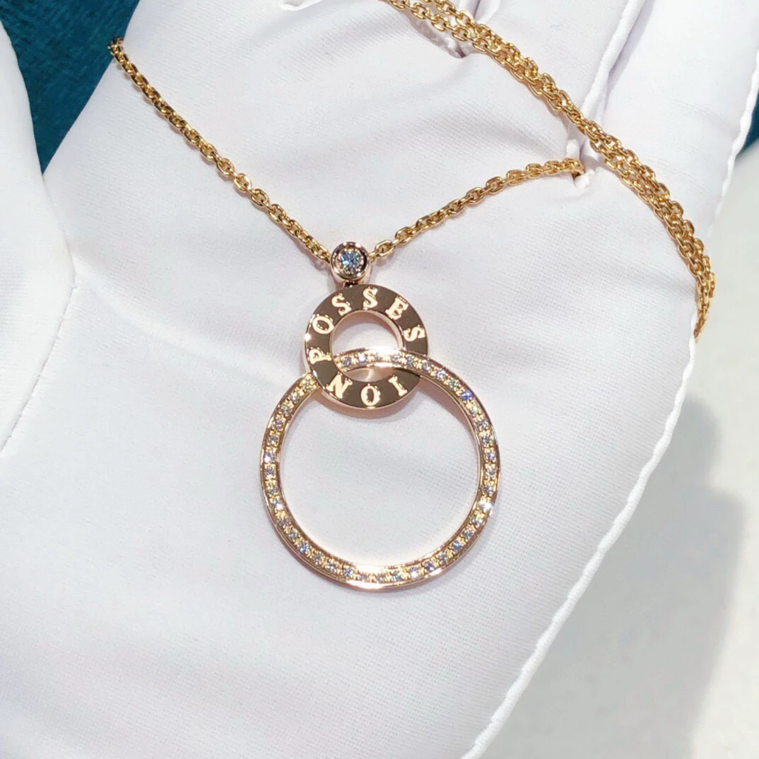 99新 Piaget/伯爵 possession系列玫瑰金偏心双环钻石项链