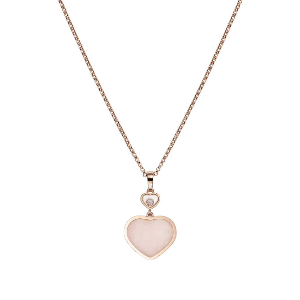 99新 Chopard/萧邦 快乐钻系列粉色爱心带钻项链