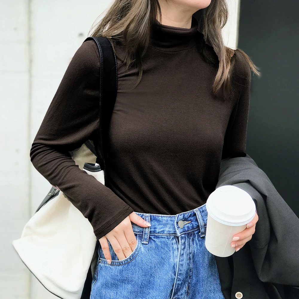 爱蔷薇女装高领打底衫女2023年洋气秋冬内搭薄款针织衫显瘦女上衣