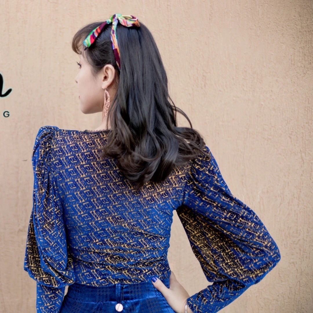 WIN舞服高级定制摩登舞服渐变天鹅绒上衣