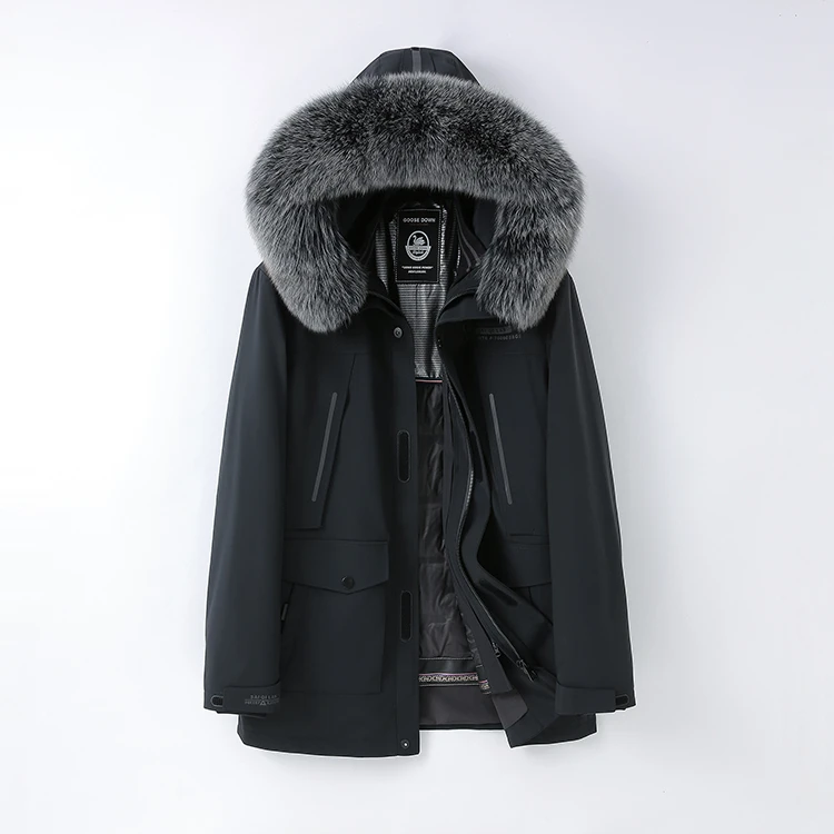 海宁派克服男款休闲中长款2023冬季新款兔毛内胆皮毛一体皮草外套