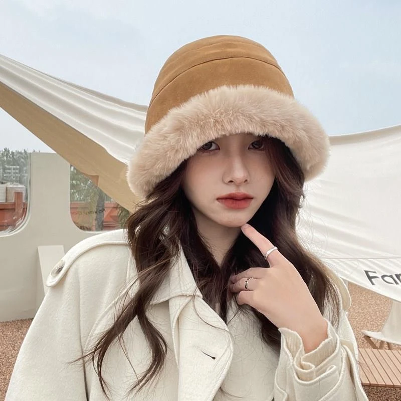 时尚蒙古帽子女秋冬季百搭加厚加绒仿羊羔毛渔夫帽休闲防寒保暖帽