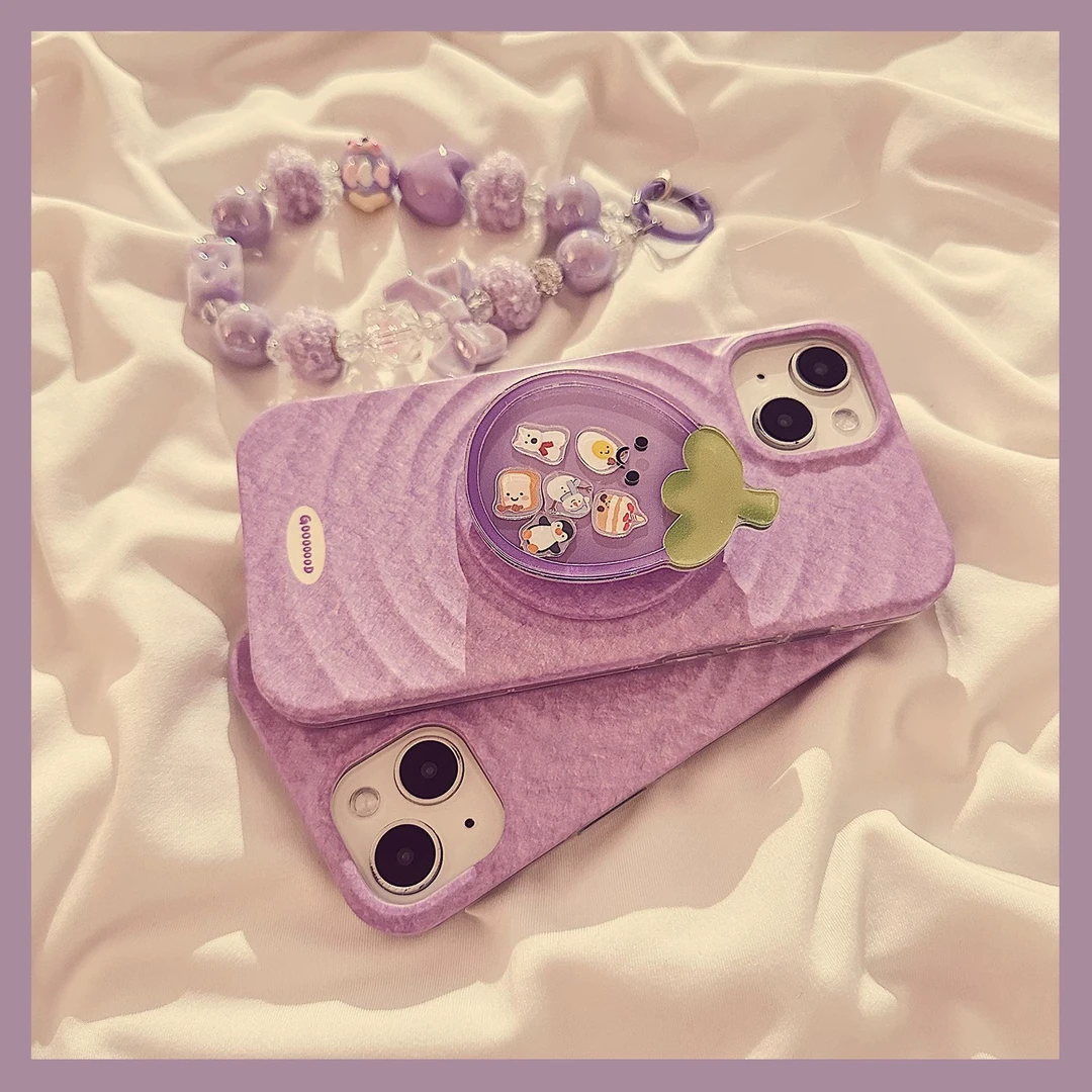 卡通紫色茄子磁吸支架iPhone16promax适用苹果15手机壳14硬13链条