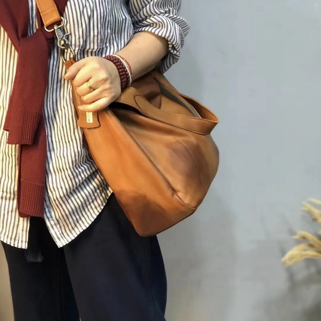新款进口牛皮单肩斜挎手工大包！休闲百搭四季可用 9073