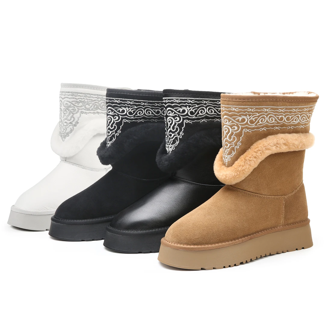 HAIRITAI/海日太【柿子】牛皮加绒女士保暖厚底增高中筒雪地靴86